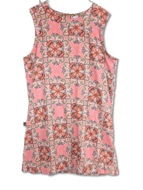 Casa Cabana Linen Blend Kaleidoscope Print Shift Dress Coral Green XL Lined